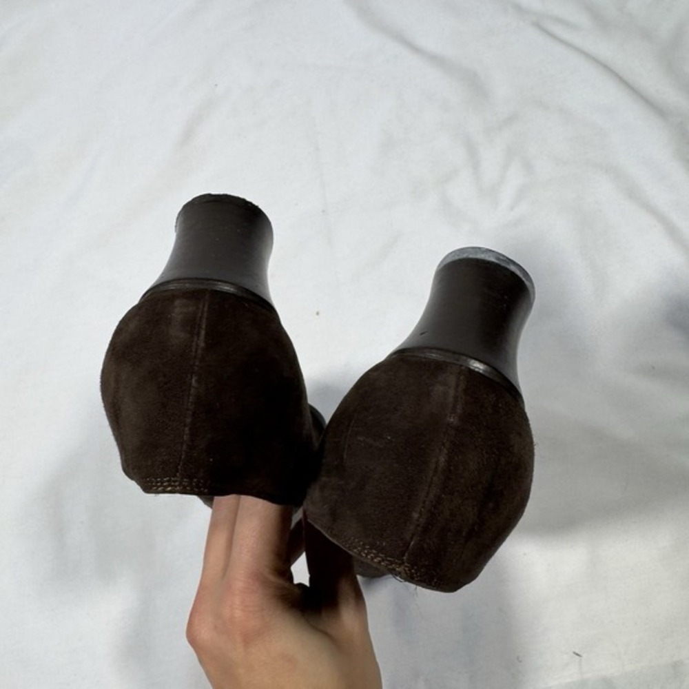 Vintage Suede Pumps Brown Block Heel 36 6 Dark Academia Fall Retro 80s 90s Italy - Picture 4 of 7